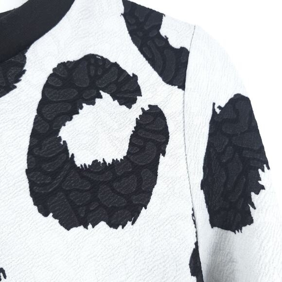 Painted Thread Textured Animal Print Jacquard Sweatshirt Contrast Hem Pullover M - Picture 4 of 9